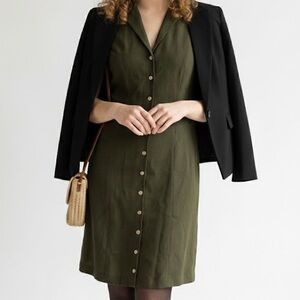 Lauren Ralph Lauren Olive Green 100% Silk Button Front Dress | Size 4